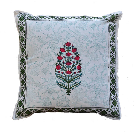 The Decor Nook Red Floral With Green Border Cushion Cover