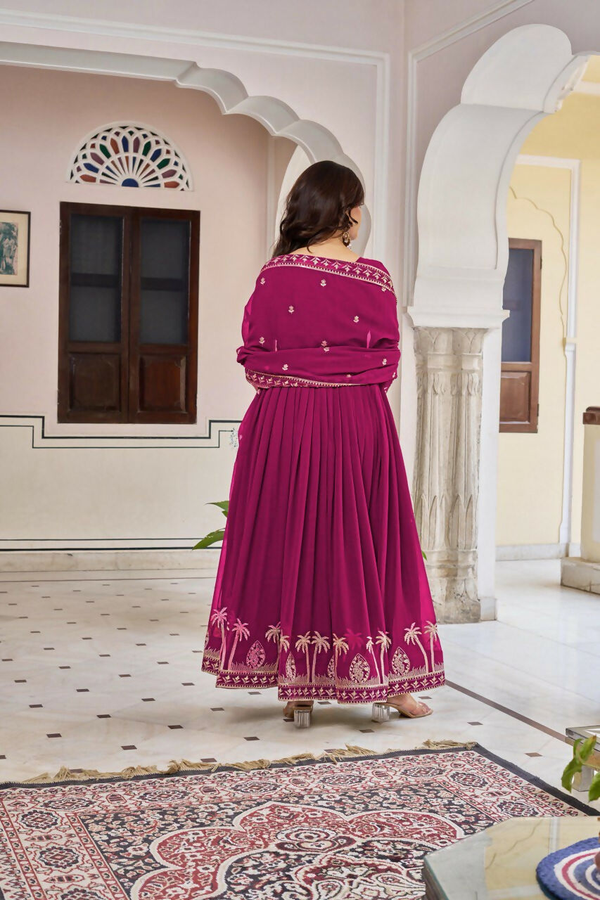 The52 Women's Gorgeous Faux Georgette Fabric Embroidery Work Flared Anarkali Pant and Dupatta Set - Distacart