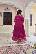 The52 Women's Gorgeous Faux Georgette Fabric Embroidery Work Flared Anarkali Pant and Dupatta Set - Distacart