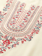 Yufta Women Cream-Coloured Ethnic Motifs Embroidered Regular Thread Work Kurta with Palazzo & With Dupatta