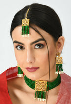 Mominos Fashion Johar Kamal Gold-Plated Kundan & Pearls Necklace Green/Golden Color Choker Set - Distacart