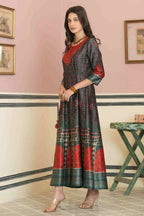 Juniper Green Satin Festive Printed Anarkali Flared Anarkali Kurta For Women - Distacart