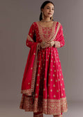 Teeya Creation Red Color Chinnon Silk Embroidery Work Gown - Distacart