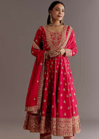 Teeya Creation Red Color Chinnon Silk Embroidery Work Gown - Distacart