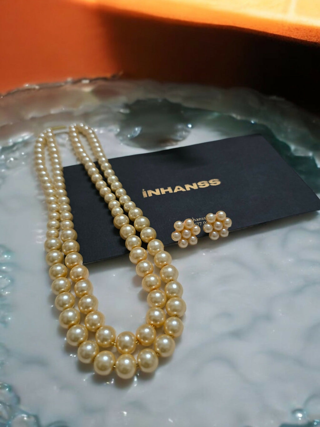 Inhanns Everyday Workwear Pearl Set (Double Layered Pearls) - Beige