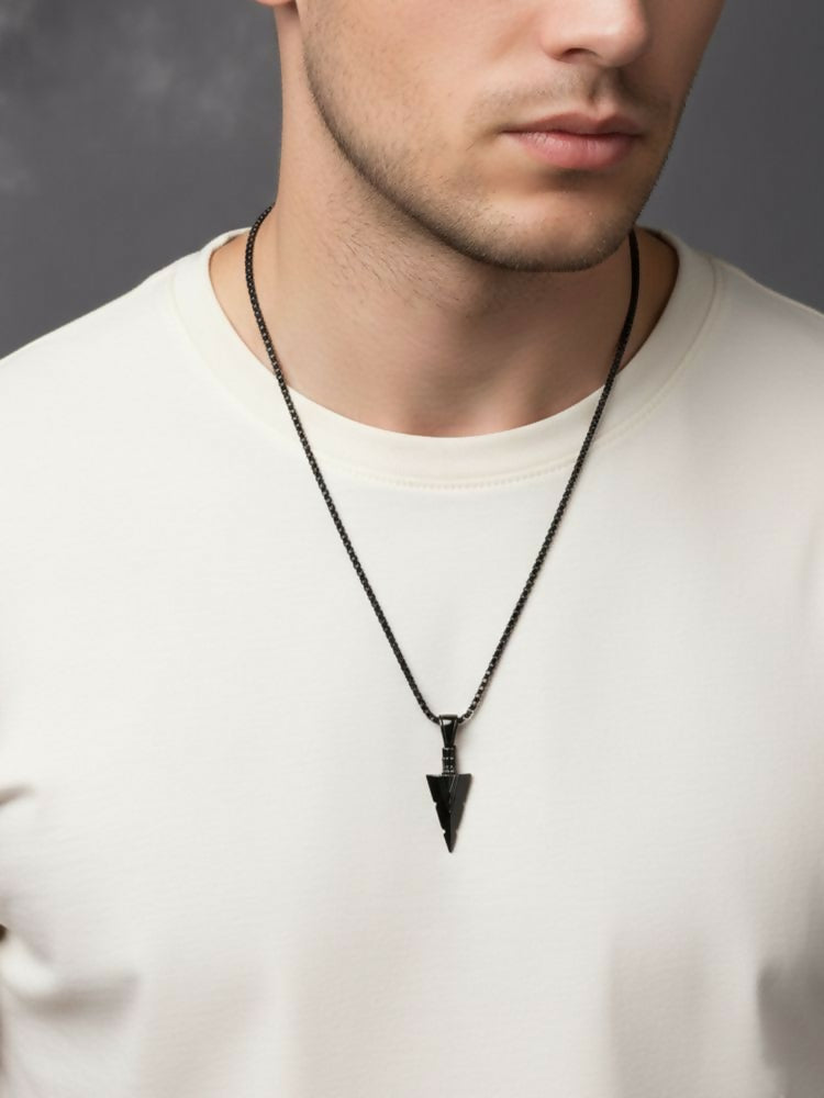 NVR Men's Black Arrow Shaped Rhodium Plated Pendant with Chain - Distacart