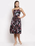 Myshka Women's Multi Color Crepe Printed Sleeveless Square Neck Casual Dress