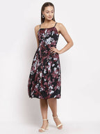 Myshka Women's Multi Color Crepe Printed Sleeveless Square Neck Casual Dress
