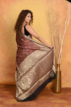 Very Much Indian Modal Silk Ajrakh Handblock Printed Natural Dyes With Designer Border Saree - Red