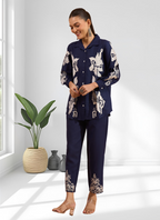 Joban Fashion Navy Blue Cotton, Linen Embroidered Readymade Cord Set - Distacart