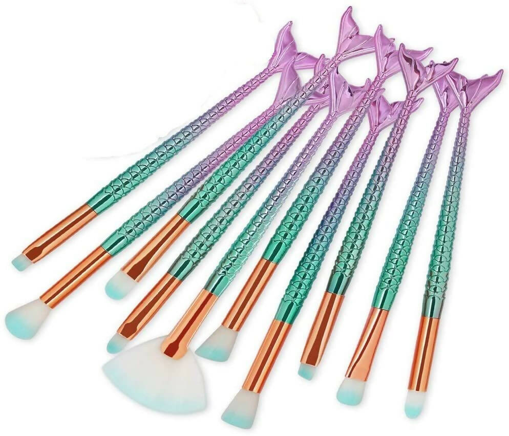 Favon Pack of 10 Professional Mermaid Shaped Makeup Brushes
