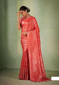 Elegant Designer Tomato Red Color Kanjivaram Silk Saree With Weaving Work - Yomika Fashions