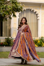 Teeya Creation Wine Primium Fendy Satin Silk Embroidery Work Wedding Wear Gown - Distacart