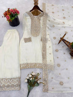 Teeya Creation White Color Fendy Silk Embroidery Work Wedding Wear Salwar Suit - Distacart