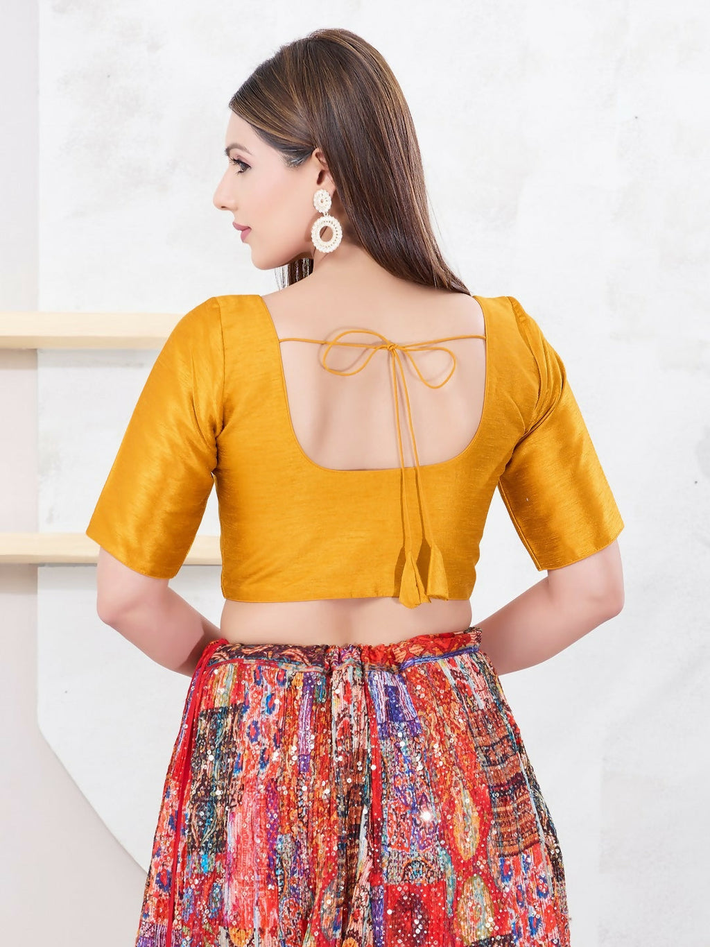 Joban Fashion Mustard Dupion Silk Elbow Sleeveless Front Open Blouse