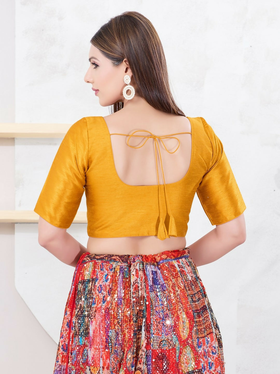 Joban Fashion Mustard Dupion Silk Elbow Sleeveless Front Open Blouse