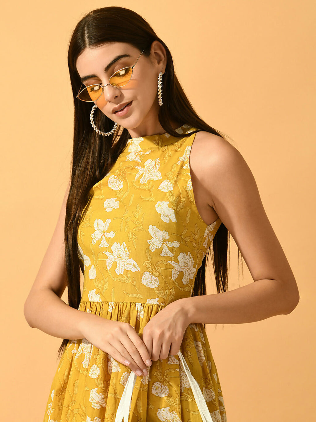 Myshka Women's Yellow Fit and Flare Party Dress - Distacart
