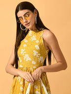 Myshka Women's Yellow Fit and Flare Party Dress - Distacart