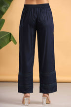 Juniper Women Navy Rayon Woven Design Flared Palazzo - Distacart