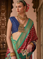 Maroon Silk Geometric Printed Saree With Unstitched Blouse Piece - Aanchal