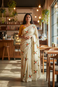 Teeya Creation Cream Rangoli Silk Embroidery Work Party Wear Designer Saree - Distacart
