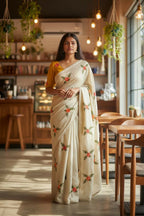 Teeya Creation Cream Rangoli Silk Embroidery Work Party Wear Designer Saree - Distacart