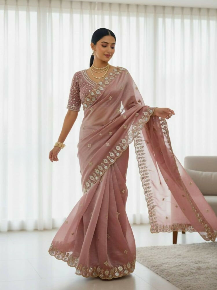 Joban Fashion Maroon Fandy Satin Silk Party Wear Sarees - Distacart