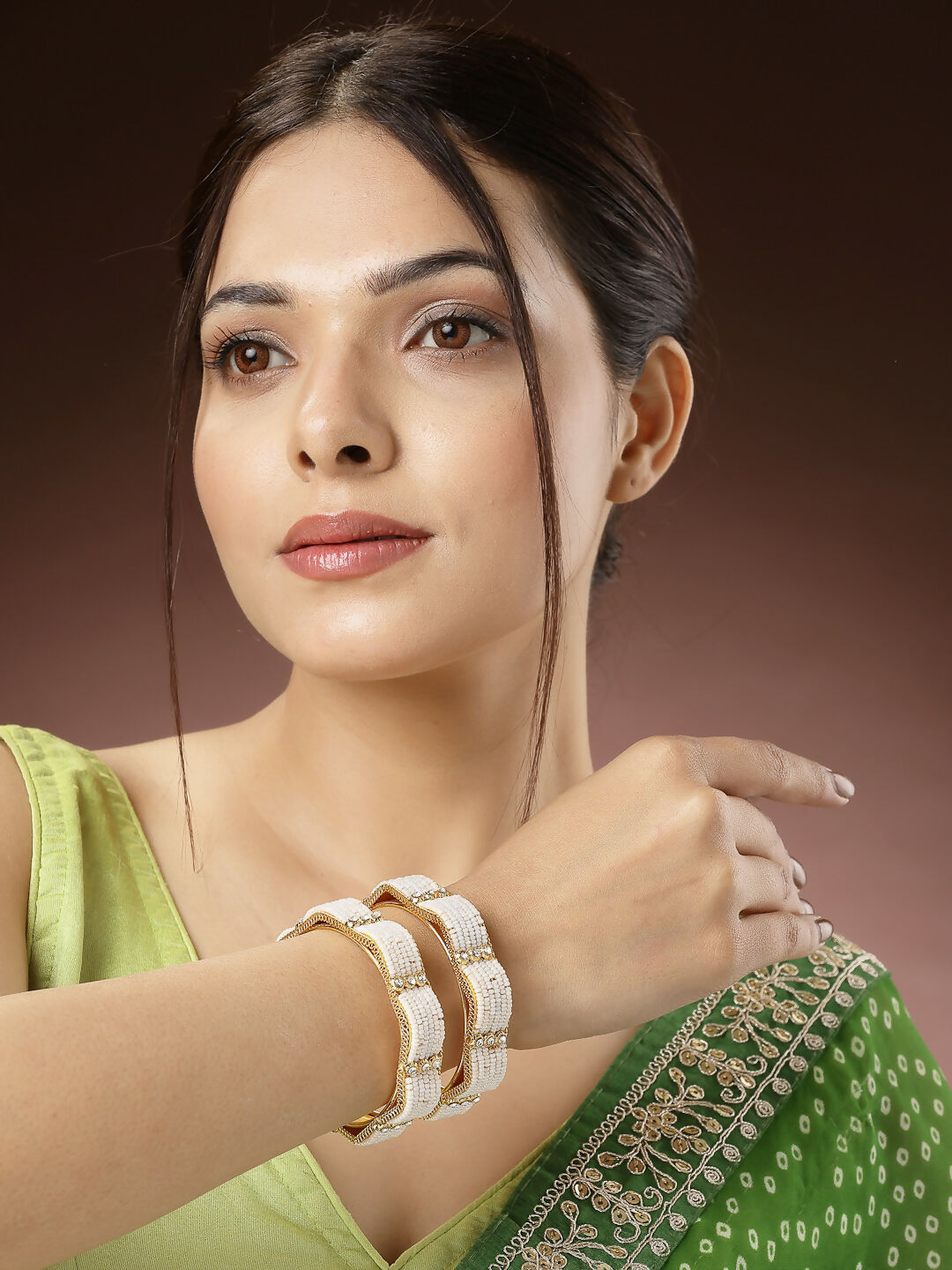 NVR Women's Set of 2 Gold-Plated Pearl Handcrafted Traditional Bangles - Distacart