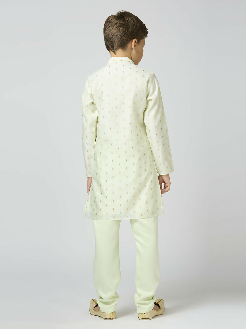 Joban Fashion Kids Island Full Sleeves Chanderi Kurta, Pyjama Set with Traditional Butta Work - Pista - Distacart