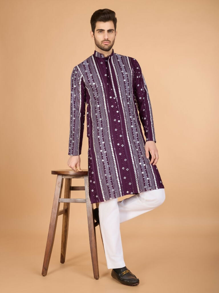 Vastranavya Purple Exclusive Festival Wear Pure Viscose Rayon Sequence & Foil Mirror Heavy Embroidered Work Kurta