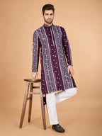 Vastranavya Purple Exclusive Festival Wear Pure Viscose Rayon Sequence & Foil Mirror Heavy Embroidered Work Kurta