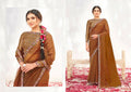 Rust Crepe Shimmer Silk Handwork Saree with Unstitched Blouse - Norita Varya