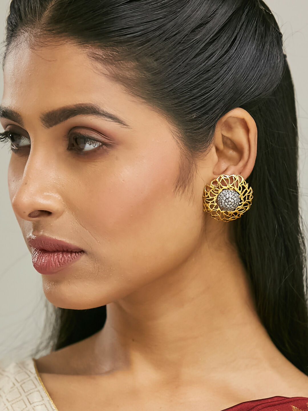 Nuyug 22k Gold Plated Filigree Statement Studs - Distacart