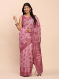 Shree Shyam Fashion Linen Cotton Light Pink Saree - Distacart