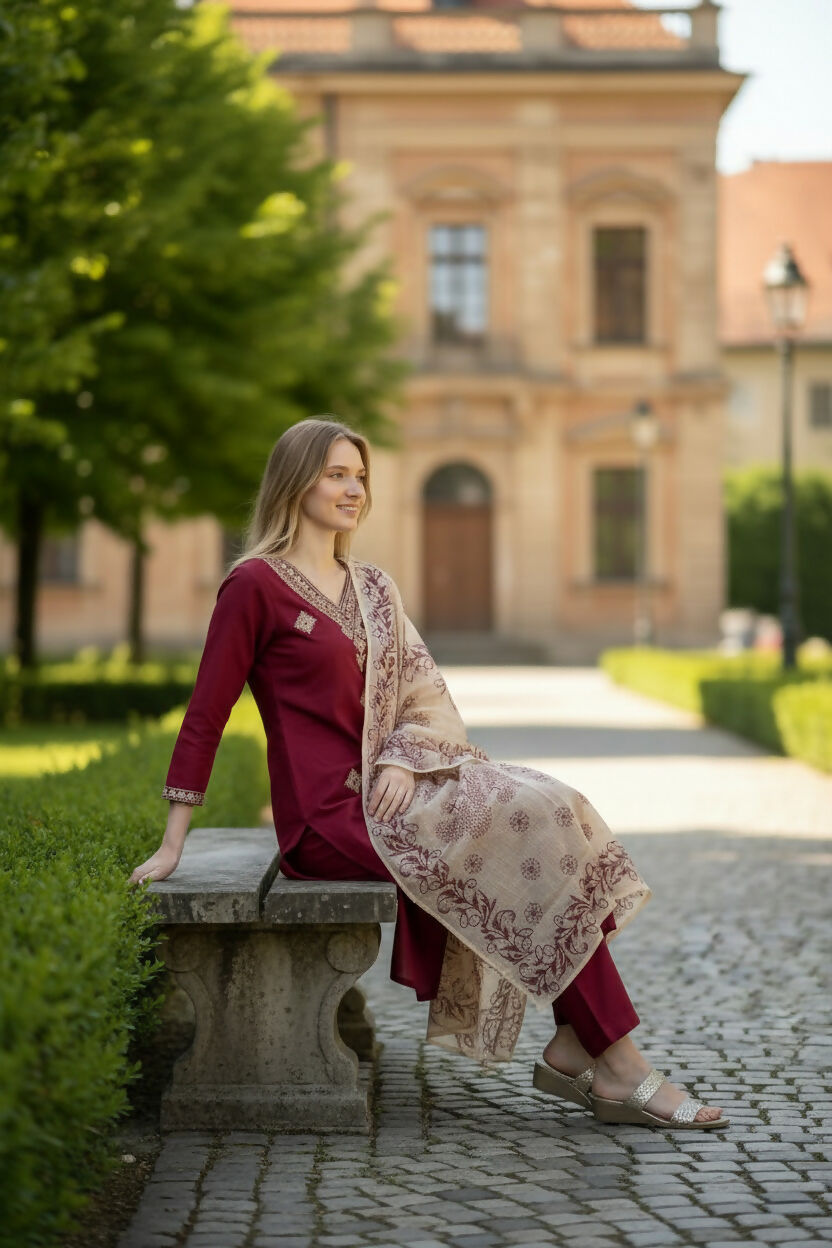 The52 Women's Beautiful Rayon Slub Fabric Embroidery Work Straight Kurta Pant and Dupatta Set - Distacart