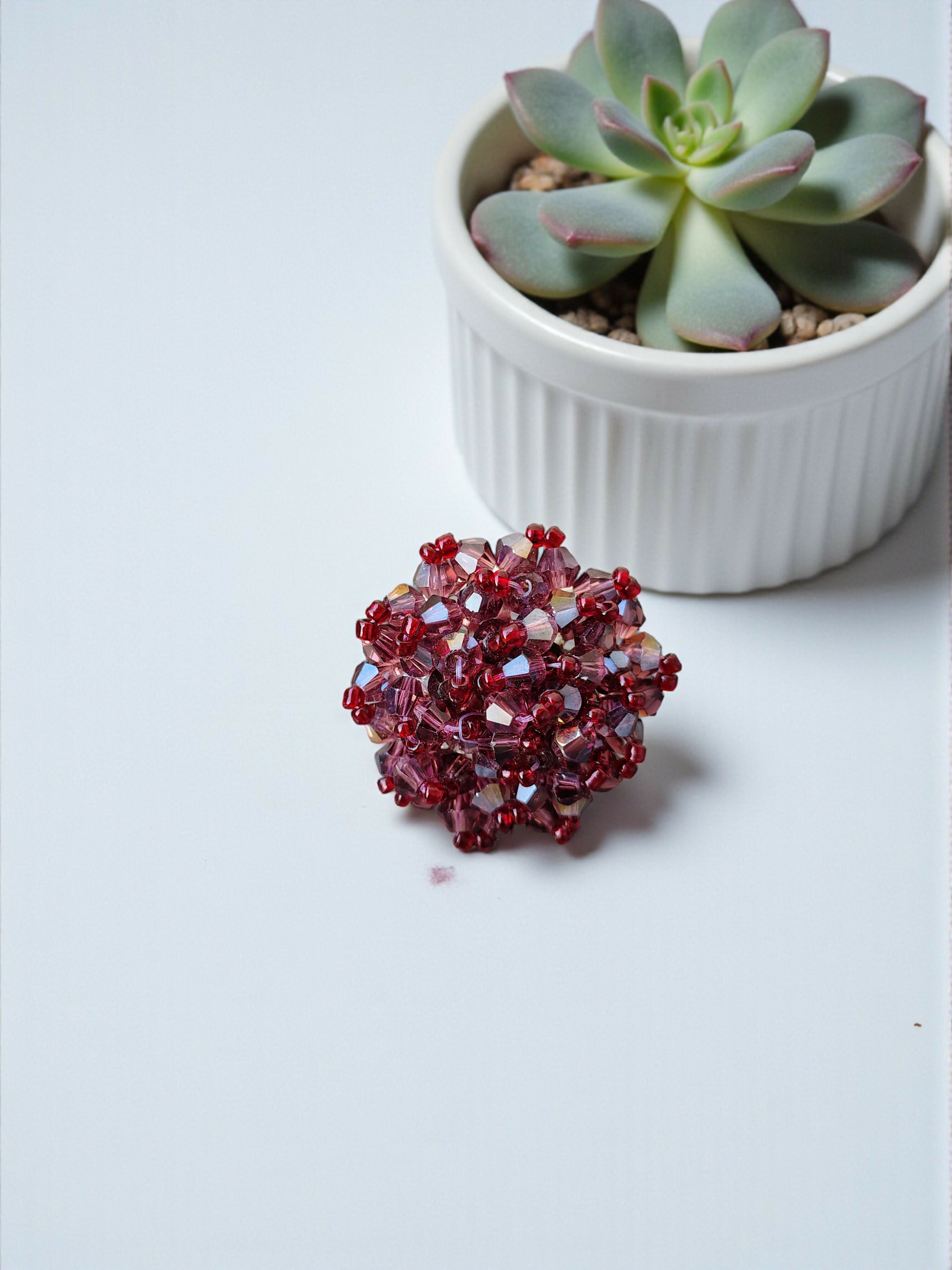 Inhanns Rang-E-Roshan Adjustable Ring – Handmade Crystal Statement Ring - Maroon 1