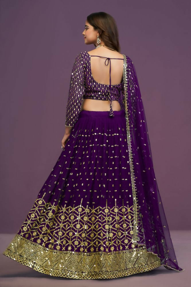 Purple Georgette Embroidery Sequence Work Lehenga Choli Set - Jihu Culture