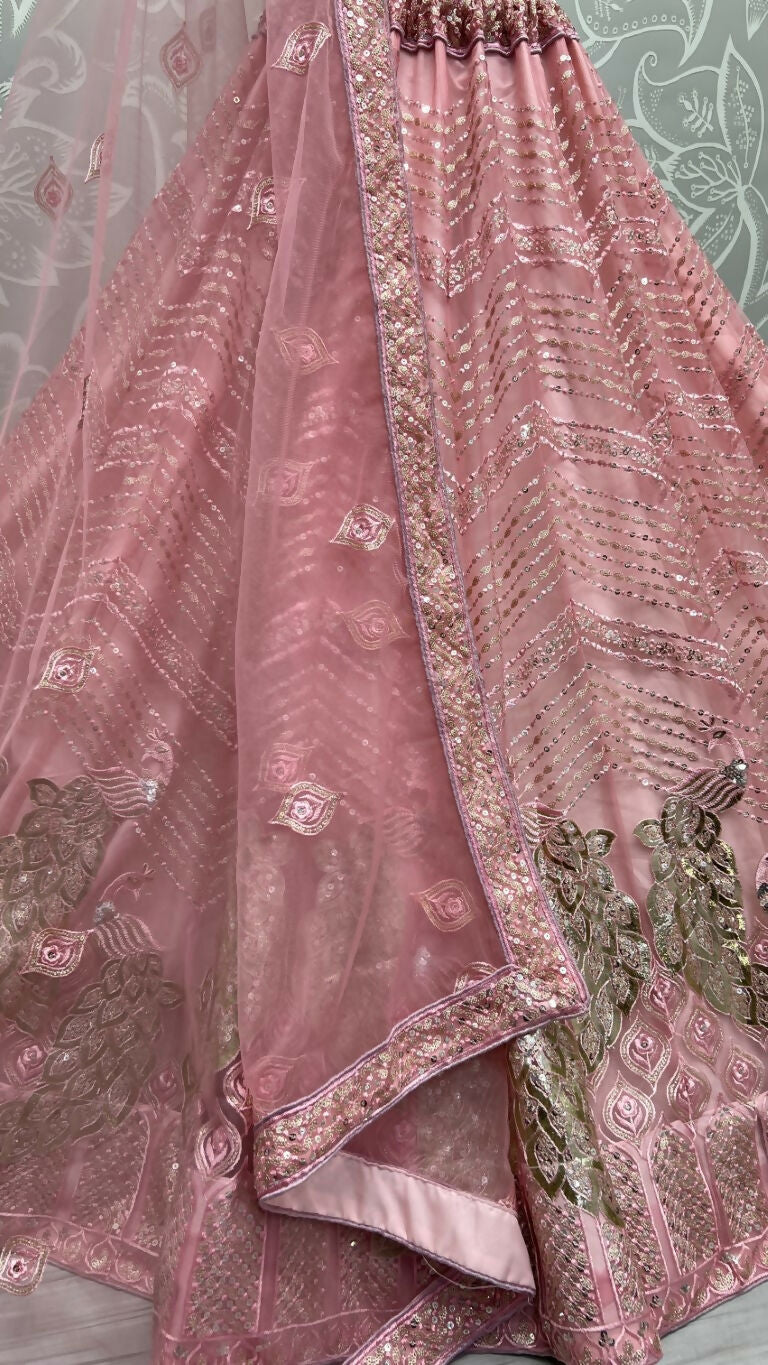 Jyoti Fashion Women's Pink Bridal Net Fancy Foil & Sequins with Multi Thread Embroidered Wedding Lehenga Choli
