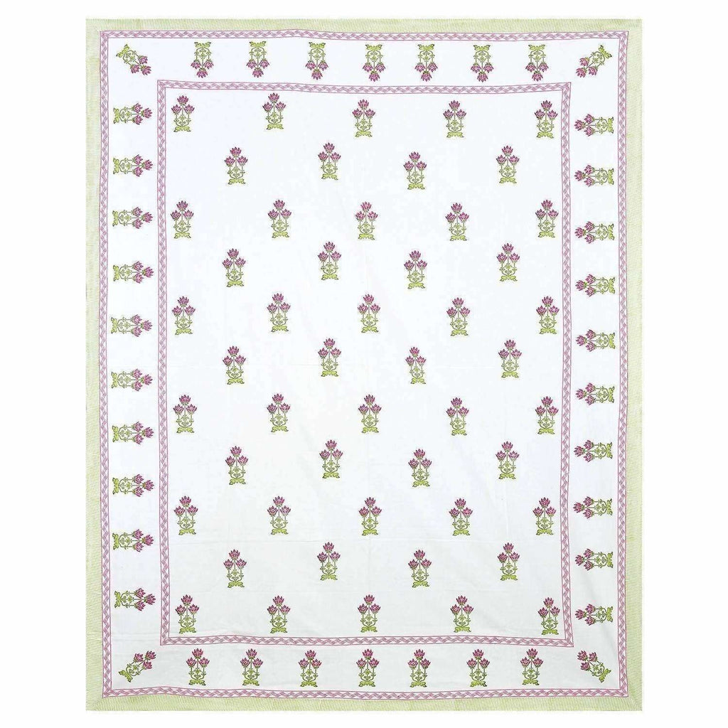 Floral Hand Block Printed Double 90x108 Inches Bedspread with 2 Pillow Covers
