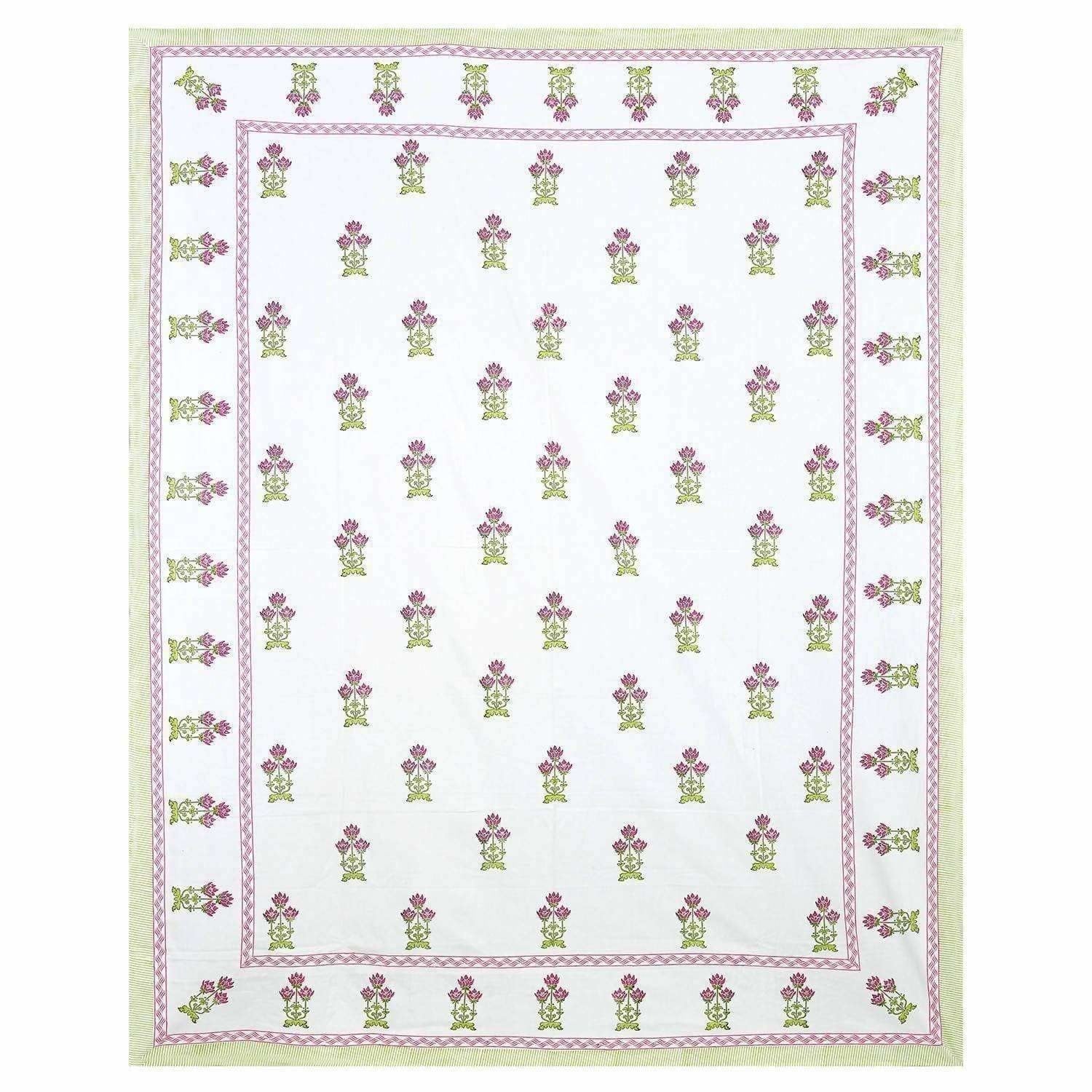 Floral Hand Block Printed Double 90x108 Inches Bedspread with 2 Pillow Covers