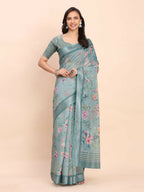 Shree Shyam Fashion Linen Cotton Sea Green Saree - Distacart