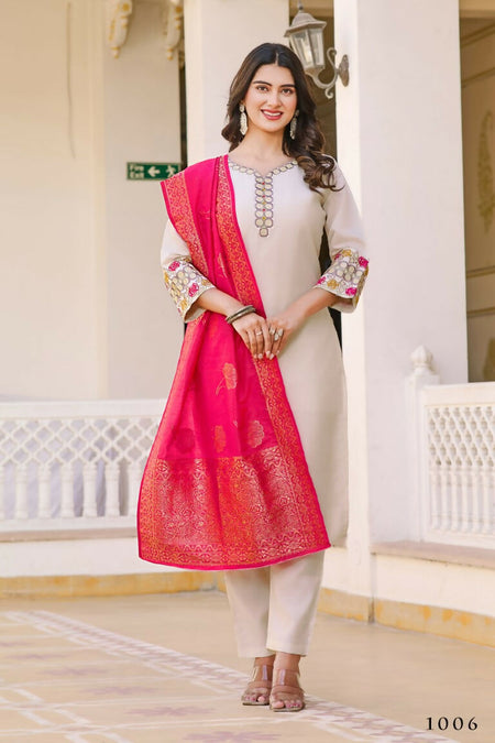 Festive Wear Ethnic White vetigun Stitched Suit With Dupatta - Nisha