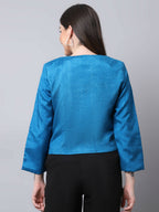 Even Apparels Blue 100% Viscose Open Front Statement Women's Jacket - Distacart
