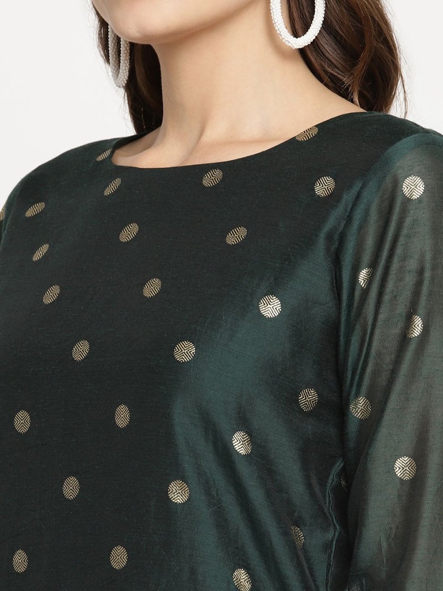 Ahalyaa Dark Green Gold Print Kurta Palazzo Set With Dupatta