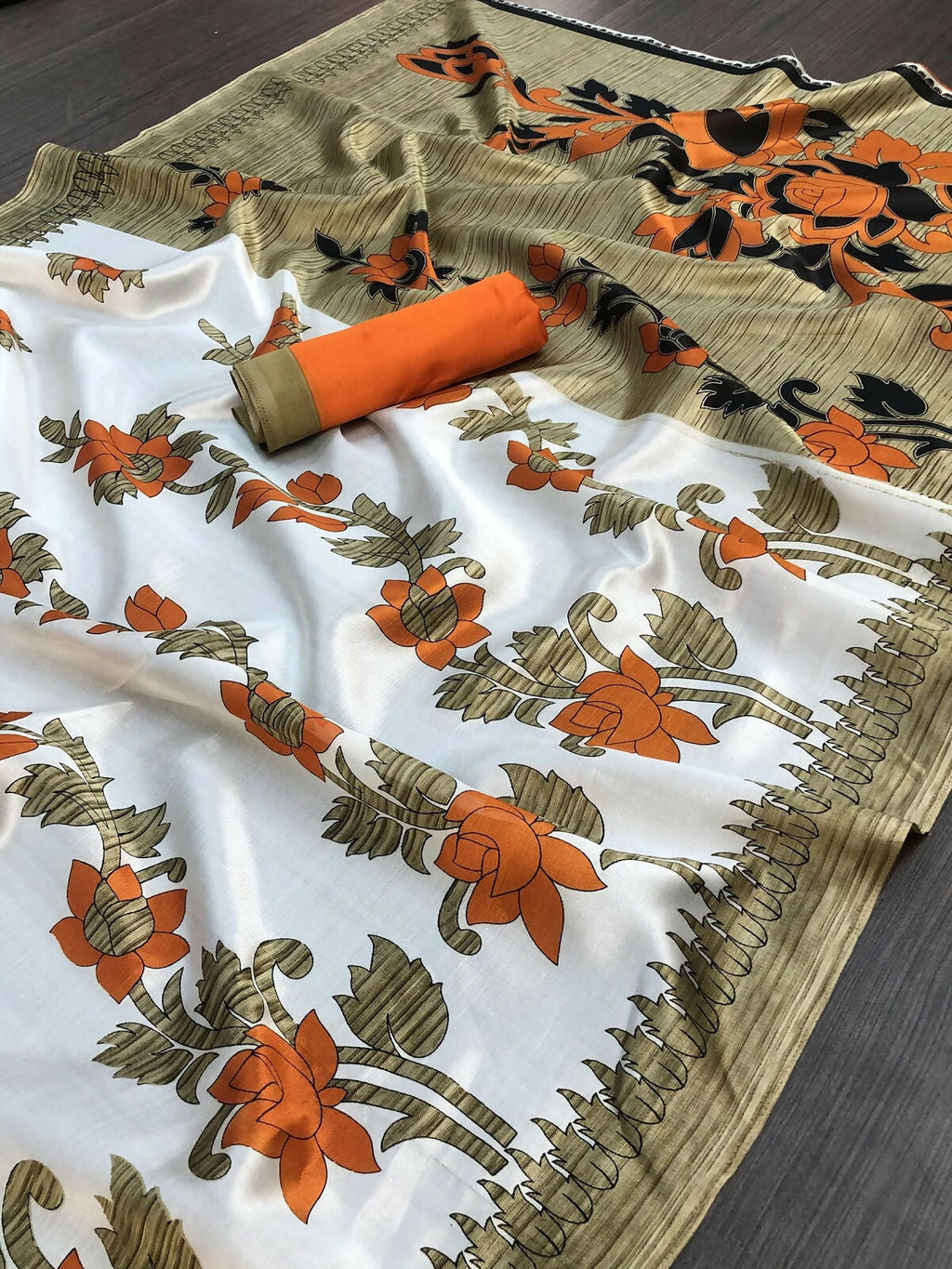 Vamika White Printed Art Silk Saree