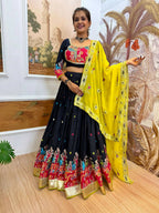 Teeya Creation Dark Blue Colour Rayon Silk Embroidery Work Fully Stitched Navratri Lehenga