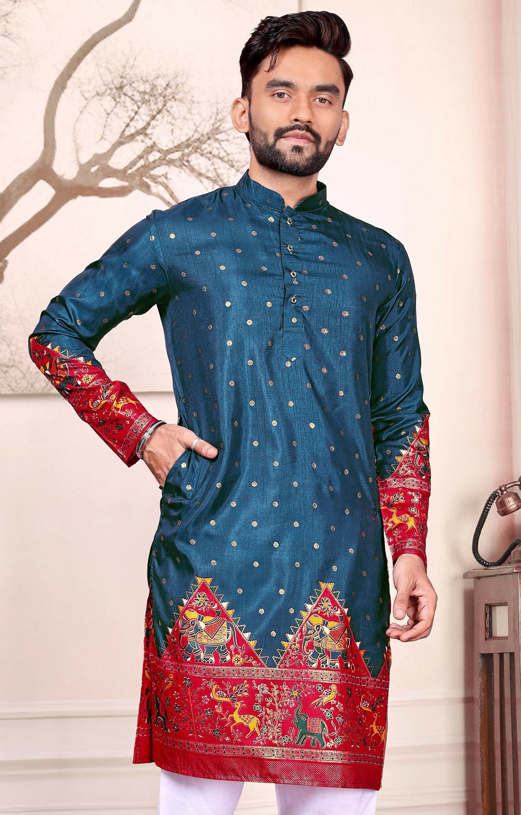 Anaita Teal Dola Silk Straight Kurta With Foil Work