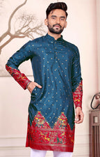 Anaita Teal Dola Silk Straight Kurta With Foil Work