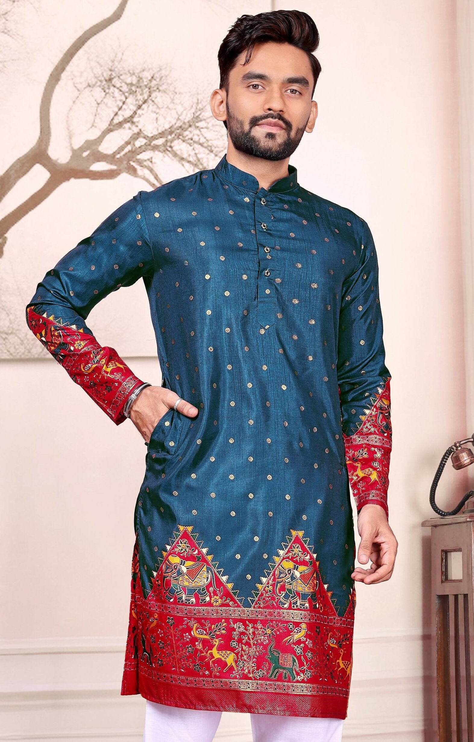 Anaita Teal Dola Silk Straight Kurta With Foil Work