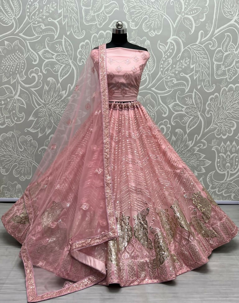 Jyoti Fashion Women's Pink Bridal Net Fancy Foil & Sequins with Multi Thread Embroidered Wedding Lehenga Choli